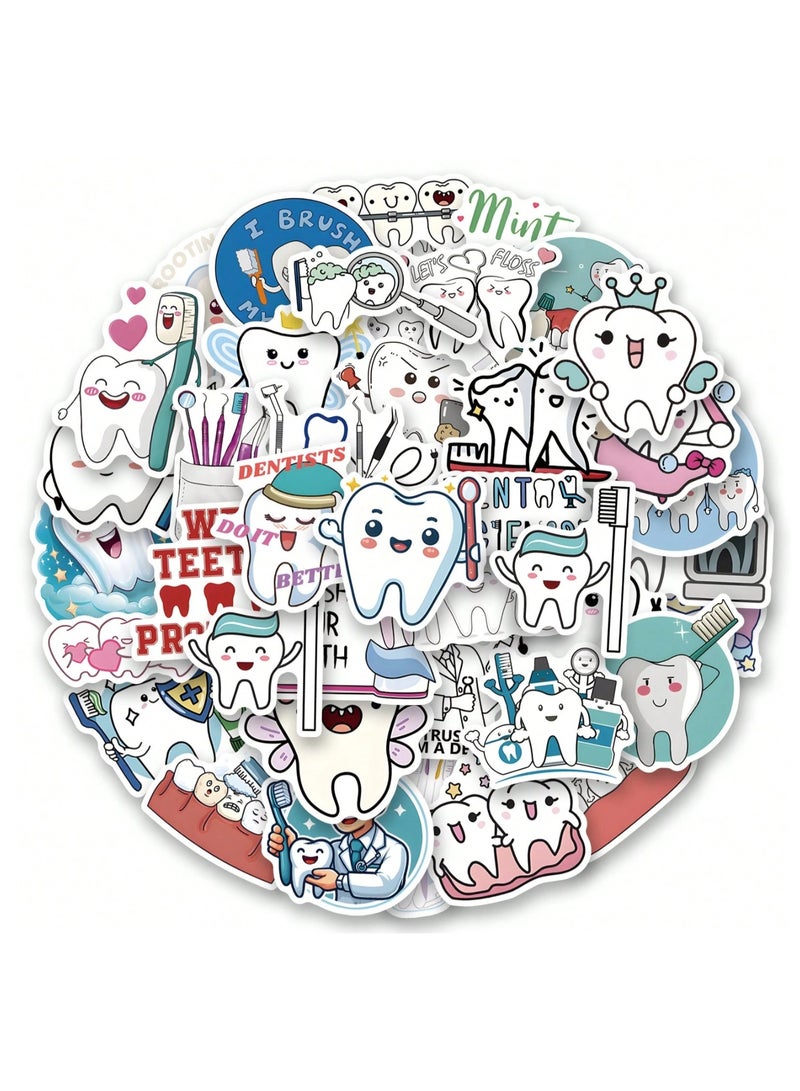 50 قطعة ملصقات الأسنان اللطيفة والمضحكة، ستيكرات فينيل فينتاج، مقاومة للماء، زينة كرتونية للأطفال والمراهقين، هدايا طبيب الأسنان، ملصقات لابتوب، زينة زجاجات المياه، ستيكرات هيدرو فلاسك، ديكور خوذة الدراجة، ملصقات حقائب السفر، لوازم تنسيق ألبوم الصور، أدوات مكتبية وفنية، ملصقات هاتف، ستيكرات طبية تعليمية، هدايا تحفيزية للطلاب، ديكور سكرابوكينغ، فينيل لاصق عالي الجودة، ملصقات مقاومة للرطوبة والشمس، مجموعة ملصقات فنية متنوعة. - Image 1